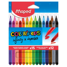 Zestaw MAPED kredki Infinity 15szt + flamastry Jungle 12szt etui z zaw.