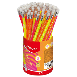 Ołówek MAPED z gumką Neon HB kubek 72 szt. display