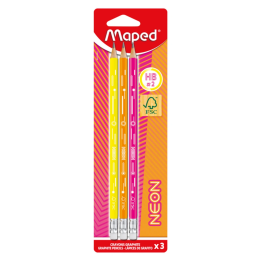 Ołówek MAPED z gumką Neon HB 3 szt. blister