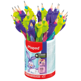 Ołówek MAPED z gumką Kidy Learn HB + ergonomiczna nakładka na ołówek mix 22 sztuki display