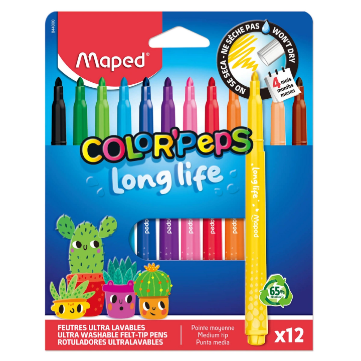 Flamastry niewysychające MAPED Long Life 12 kolorów