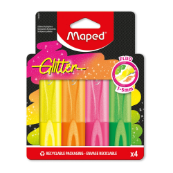 Zakreślacz MAPED Glitter Fluo brokatowy 4 kolory kartonowe etui
