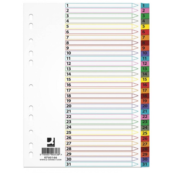 PRZEKŁADKI 1-31 A4 Q-CONNECT MYLAR MIX KOLORÓW KARTON 170G/M² 31KART