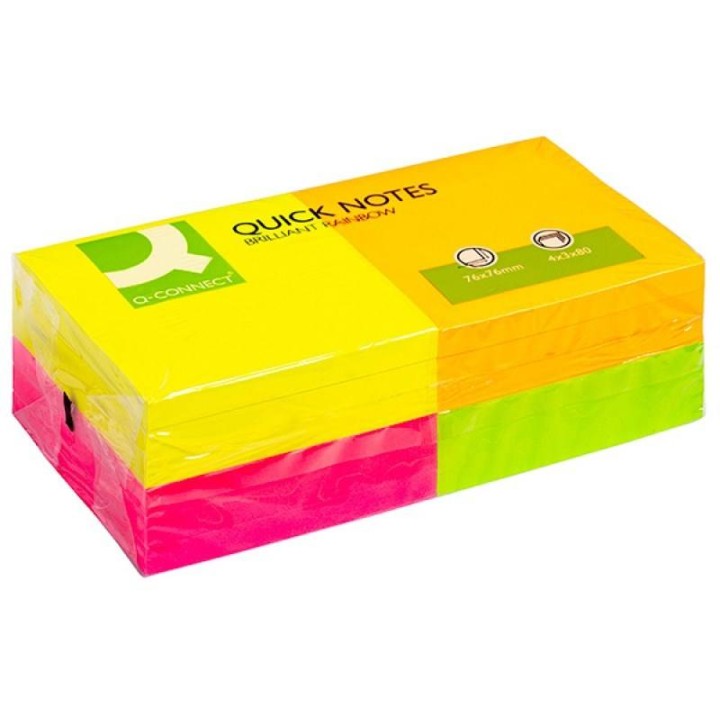 KARTECZKI SAMOPRZYLEPNE 76X76MM Q-CONNECT RAINBOW NEONOWE MIX 12X80KART